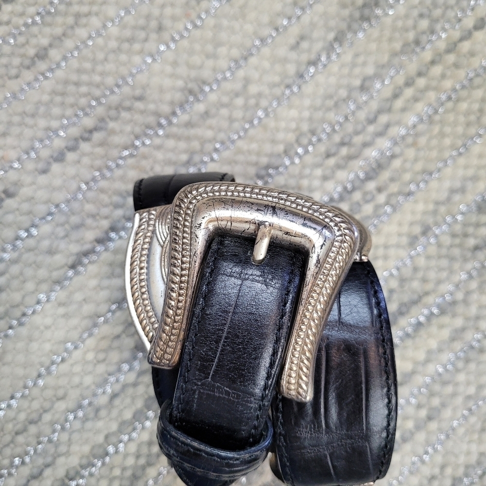 Fossil vintage leather & silver platted western belt - Picture 5 of 9